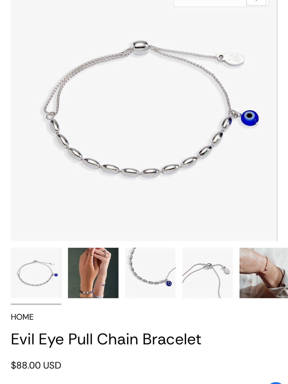 Alex and Ani Silver Evil Eye Pull Chain Bracelet